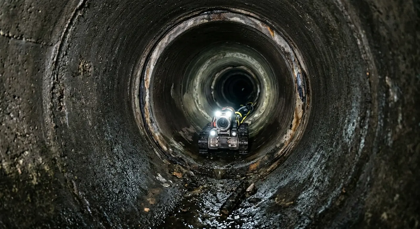 Robotic sewer camera inspecting pipe interior for Sewer Line Cleaning in Manassas Park